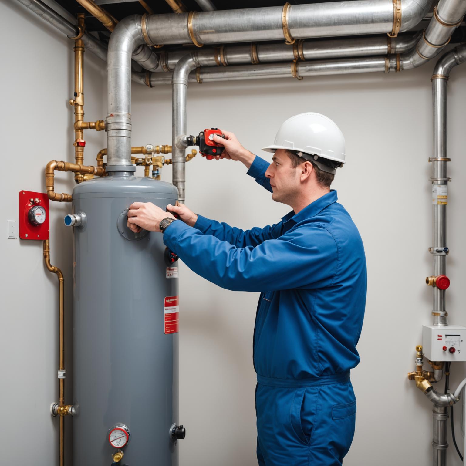 Plumber installing water heater