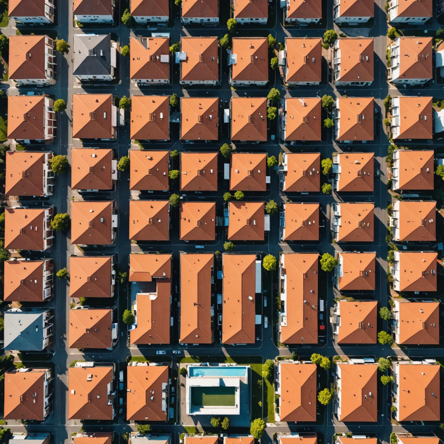 Aerial view of residential roofs